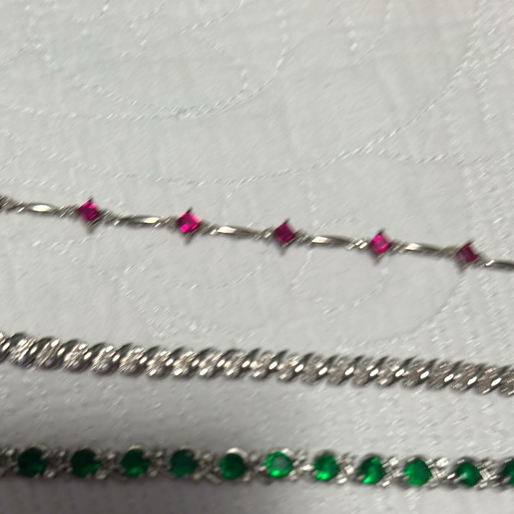Silver Bracelet with Pink and Green Accents
